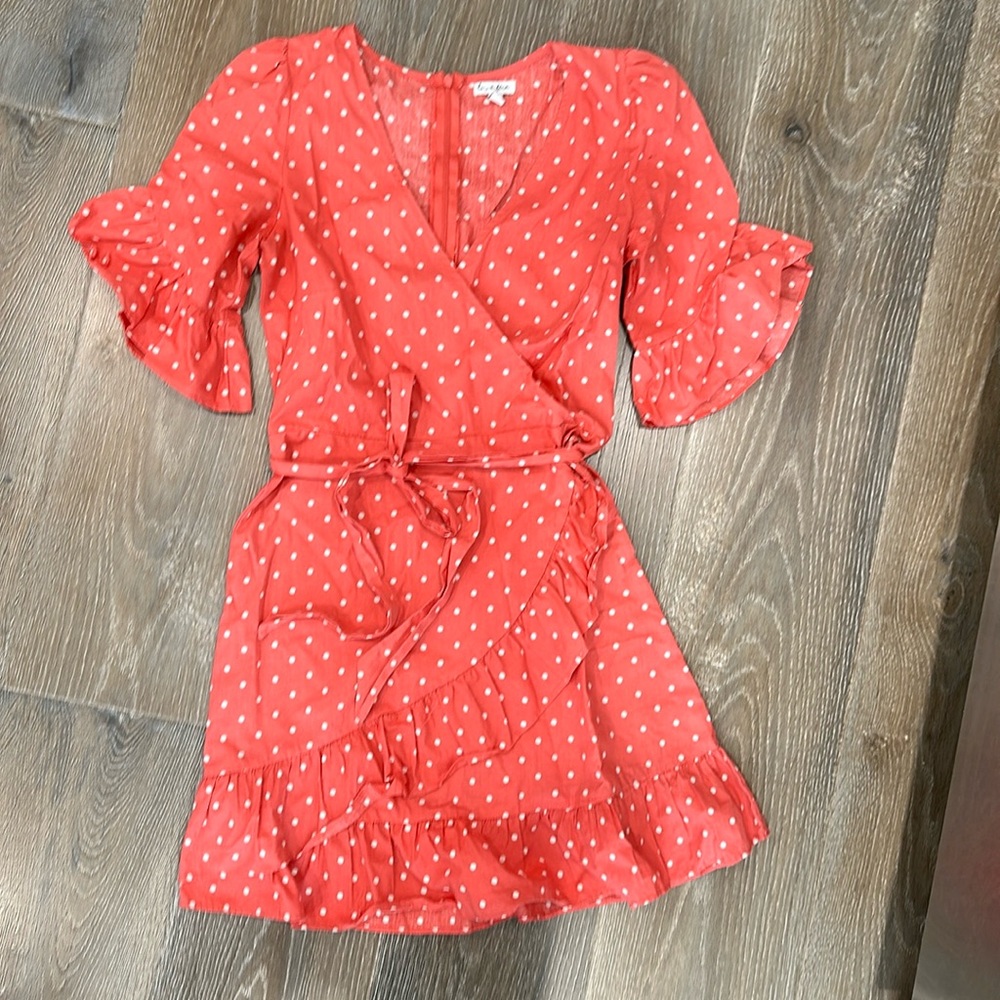 Cute frilly pink polka dot mini dress